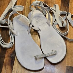 Brunello Cucinelli Monili Suede Ankle-Wrap Sandals